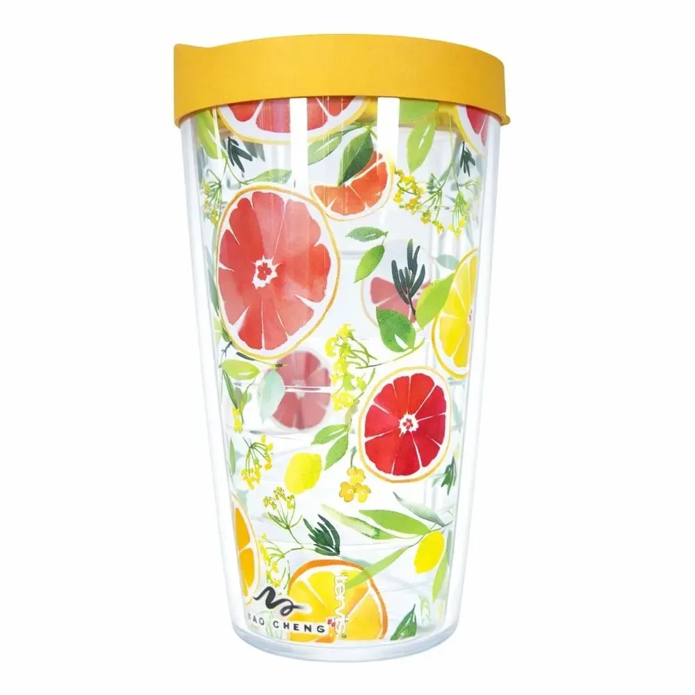 Tervis Yao Cheng Citrus 16 oz Tumbler Yellow Lid Floral